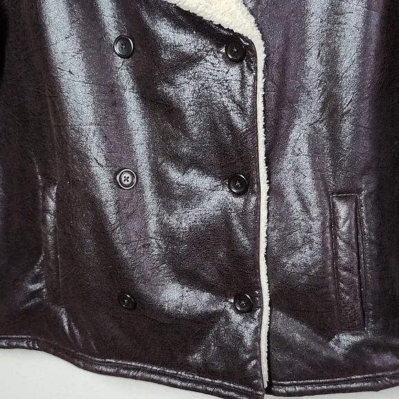 Lauren Ralph Lauren Faux Leather Women's Brown Sherpa Lined Coat Womens 3X